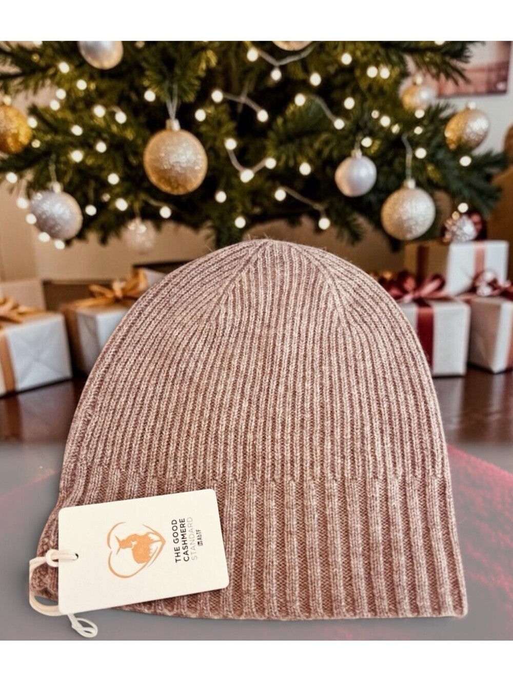 Nordstrom 100% Cashmere Rib Knit Beanie Hat Brown One Size Soft Luxury NWT